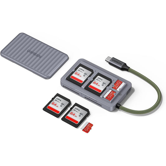 USB-C-kortleser med UGREEN 55886-organisator, 2 x SD - microSD, Grå