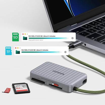 USB-C-kortleser med UGREEN 55886-organisator, 2 x SD - microSD, Grå
