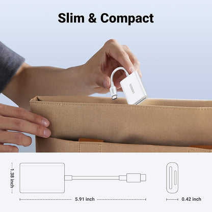 USB-C Kortleser UGREEN CM265, SD - microSD, Hvit