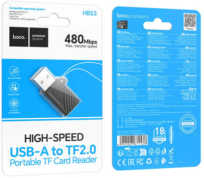 USB-kortleser HOCO HB53, microSD, Svart