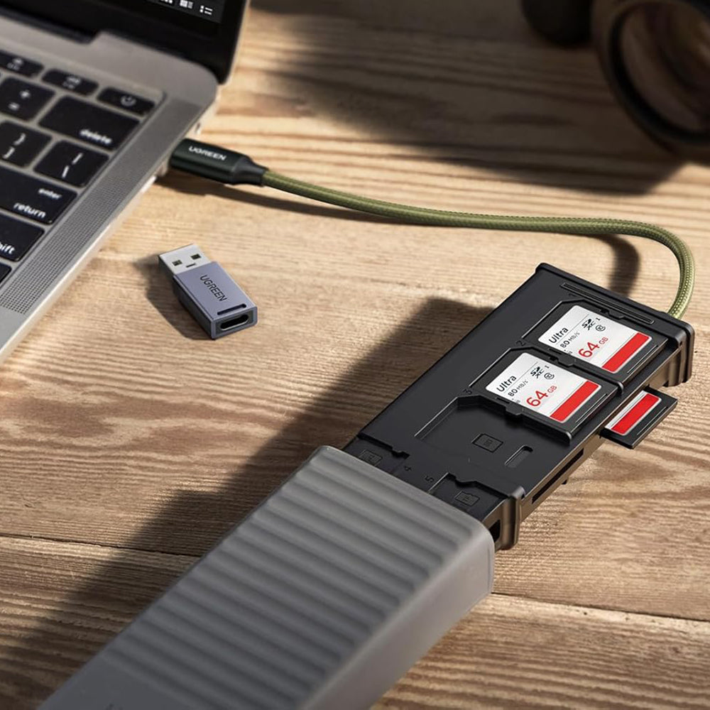 Kortleser USB / USB-C med Organizer UGREEN CM856 (55899), 2 x SD - microSD, Grå