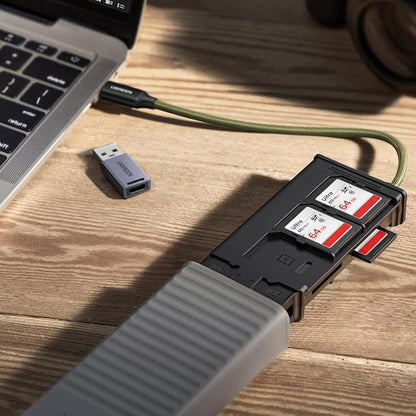 Kortleser USB / USB-C med Organizer UGREEN CM856 (55899), 2 x SD - microSD, Grå