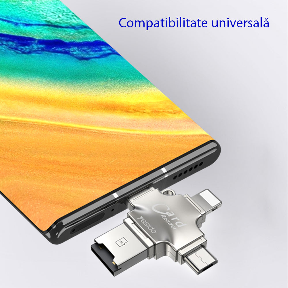 Kortleser USB / USB-C / Lightning / microUSB Yesido GS13, microSD, Sølv