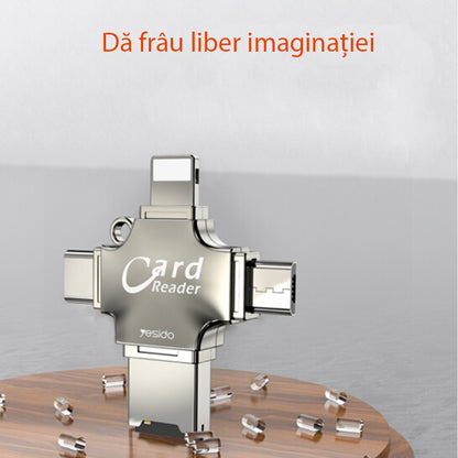 Kortleser USB / USB-C / Lightning / microUSB Yesido GS13, microSD, Sølv