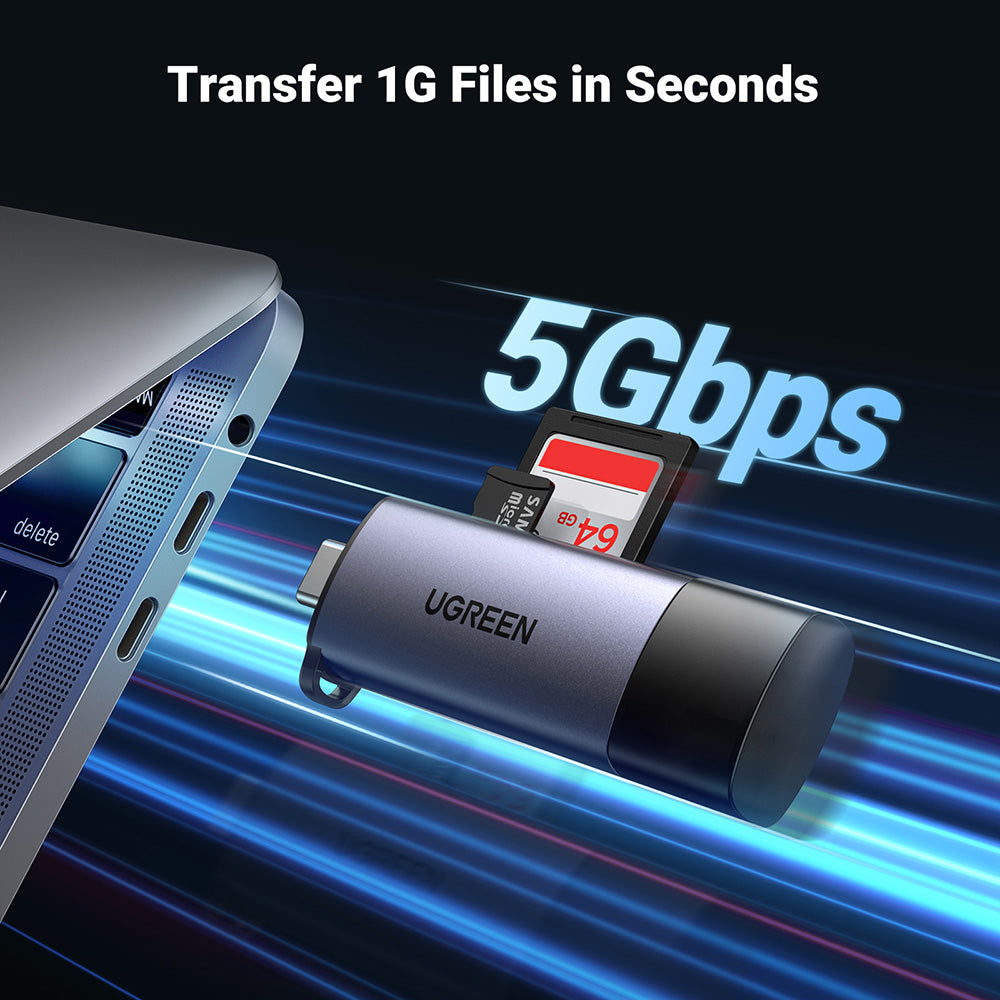 Kortleser USB / USB-C UGREEN CM185, SD - microSD, Grå