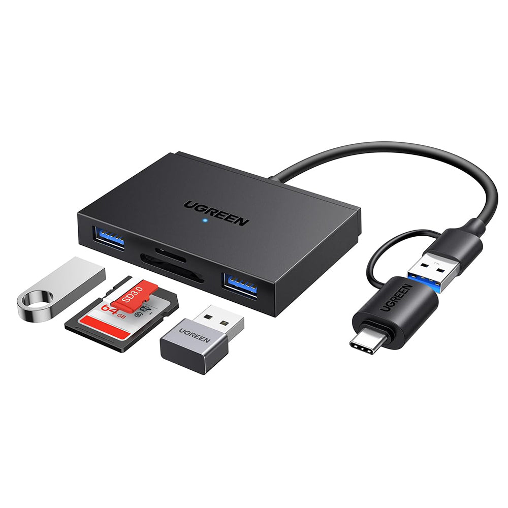 Kortleser USB / USB-C UGREEN CM812 (45167), SD - microSD - 2 x USB-A, Svart