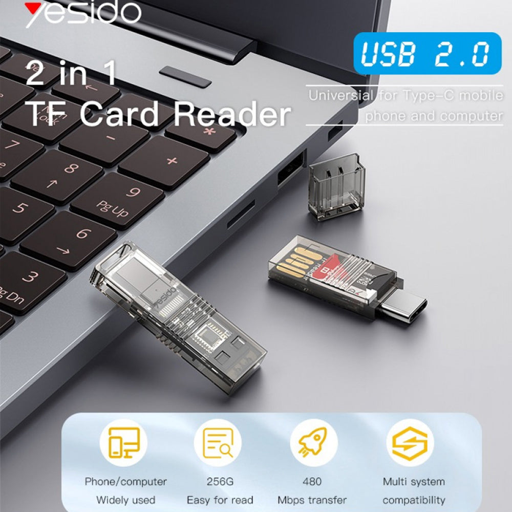 USB / USB-C-kortleser Yesido GS21, microSD, Gjennomsiktig