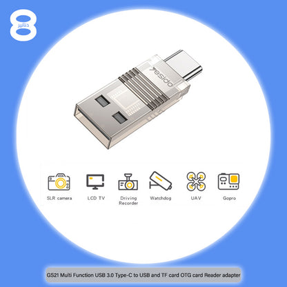 USB / USB-C-kortleser Yesido GS21, microSD, Gjennomsiktig