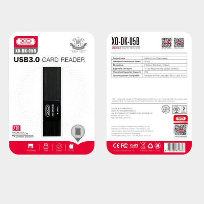 USB 3.0 Kortleser XO Design DK05B, SD - microSD, Svart