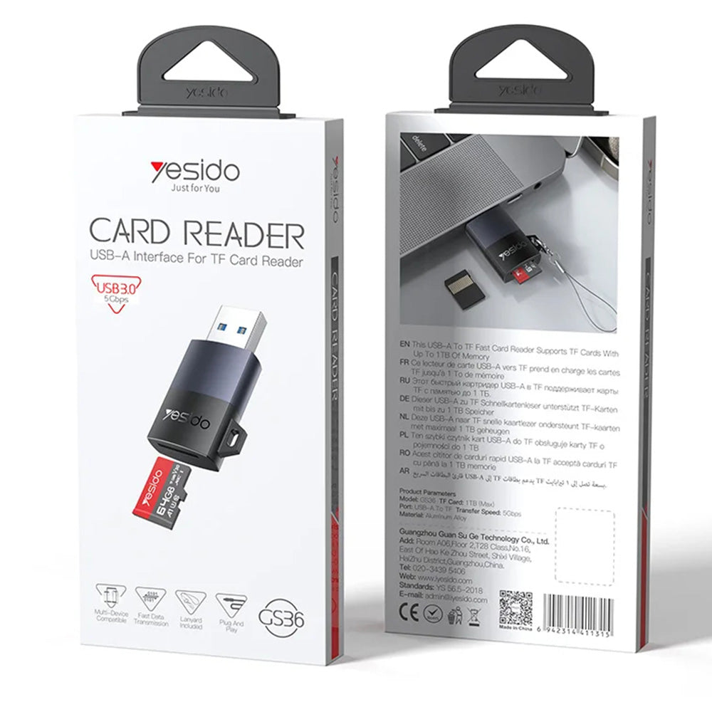 USB-kortleser 3.0 Yesido GS36, microSD, Svart