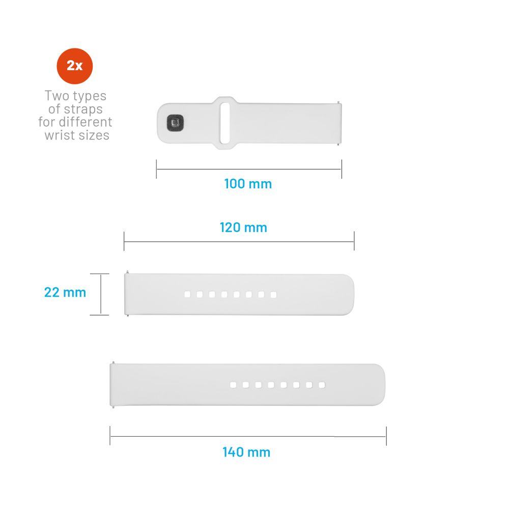 Fixed Silicone Sporty reim for Huawei Watch / Xiaomi Watch Series, 22mm, Hvit