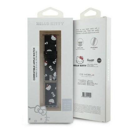 Hello Kitty Leather Kitty & Bows reim for Apple Watch 42mm / 41mm / 40mm / 38mm Series, Svart