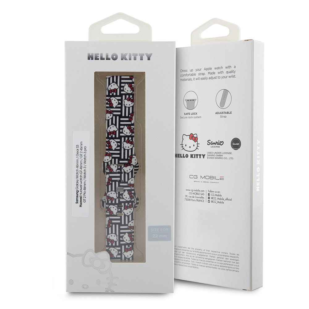 Hello Kitty silikonrem med Kitty Heads & Stripes for Samsung Galaxy Watch / Huawei Watch Series, Svart