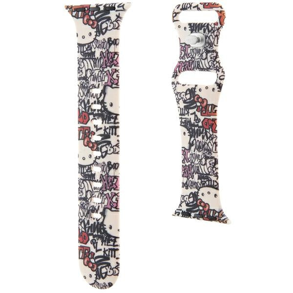 Hello Kitty silikonrem med graffiti-merker for Apple Watch 42mm / 41mm / 40mm / 38mm-serien, Beige
