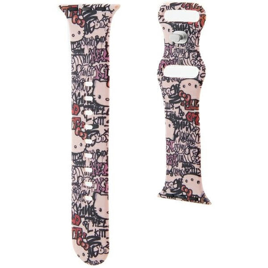 Hello Kitty silikonrem med graffiti-merker for Apple Watch 42mm / 41mm / 40mm / 38mm-serien, Rosa