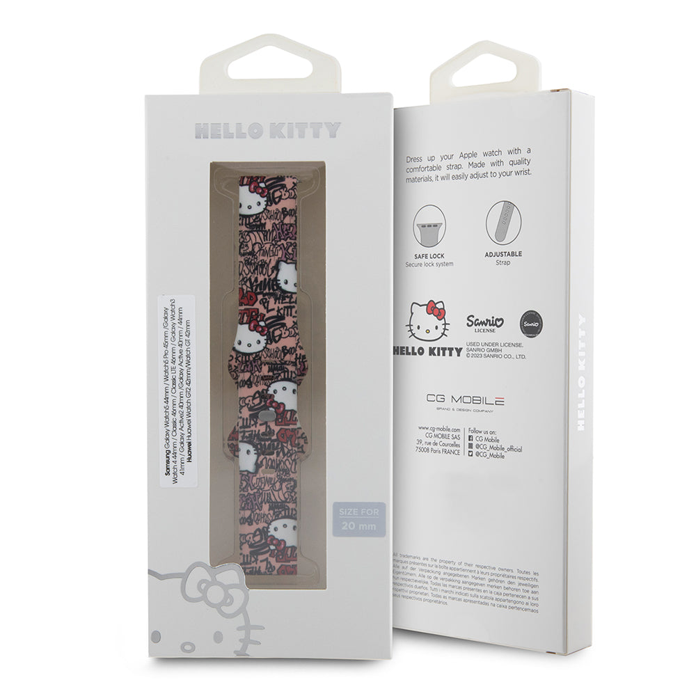 Hello Kitty silikonrem med graffiti-merker for Samsung Galaxy Watch / Huawei Watch-serien, Rosa