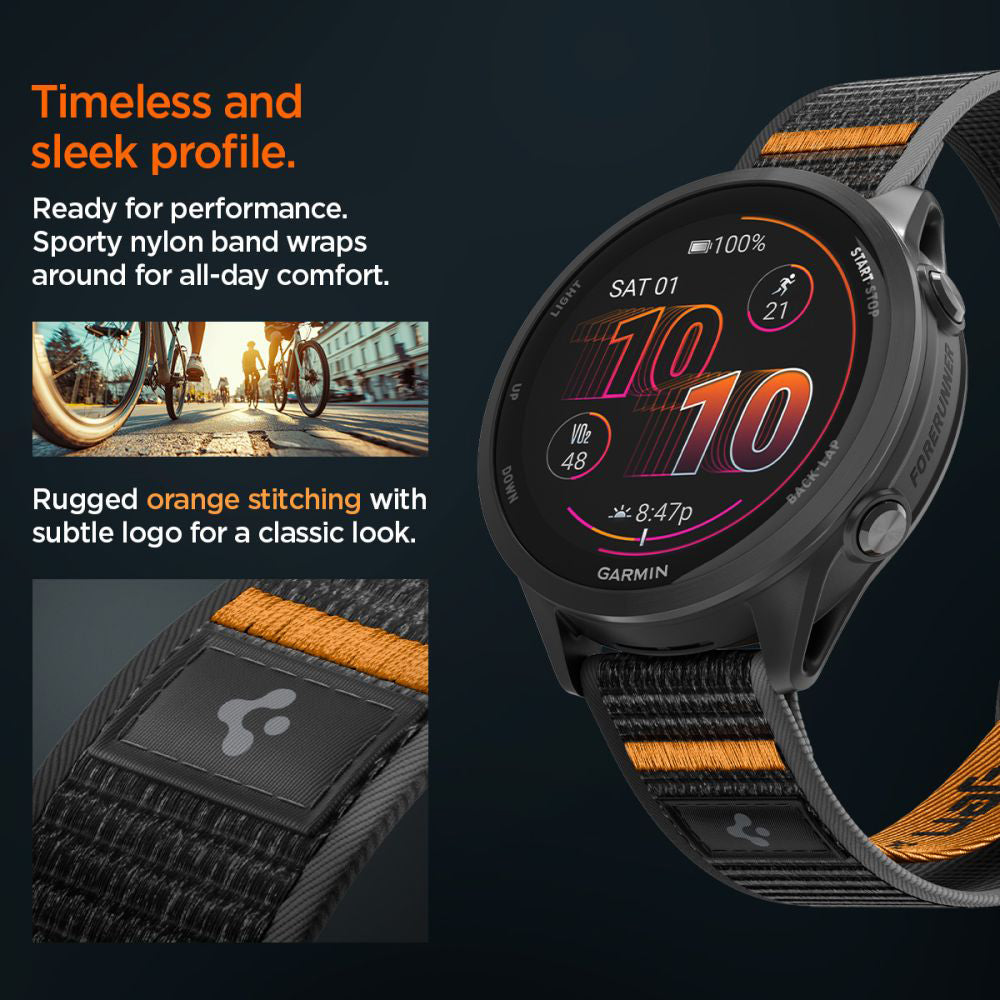 Spigen Athlex Air 2 rem for Garmin Watch Venu / Forerunner Series, 22mm, svart oransje AMP11425