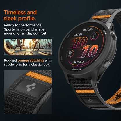 Spigen Athlex Air 2 rem for Garmin Watch Venu / Forerunner Series, 22mm, svart oransje AMP11425
