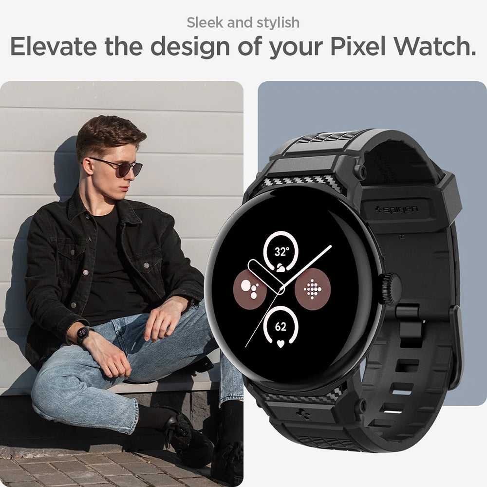 Spigen Rugged rem for Google Pixel Watch 45mm-serien, svart AMP07600