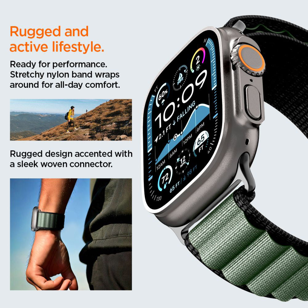 Spigen WBF1 reim for Apple Watch 49mm / 46mm / 45mm / 44mm Series, Svart Grønn