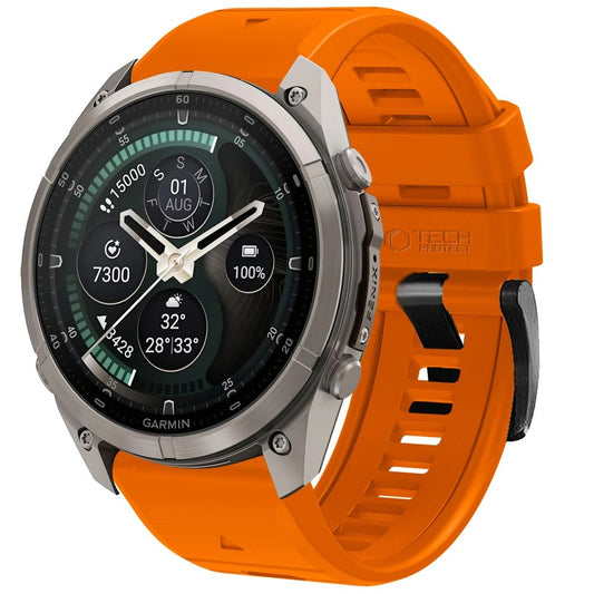 Techsuit silikonreim for Garmin Fenix 5 / 6 / 6 Pro / 7 / 8 / 8 Pro / E / 9 / 9 Pro, oransje