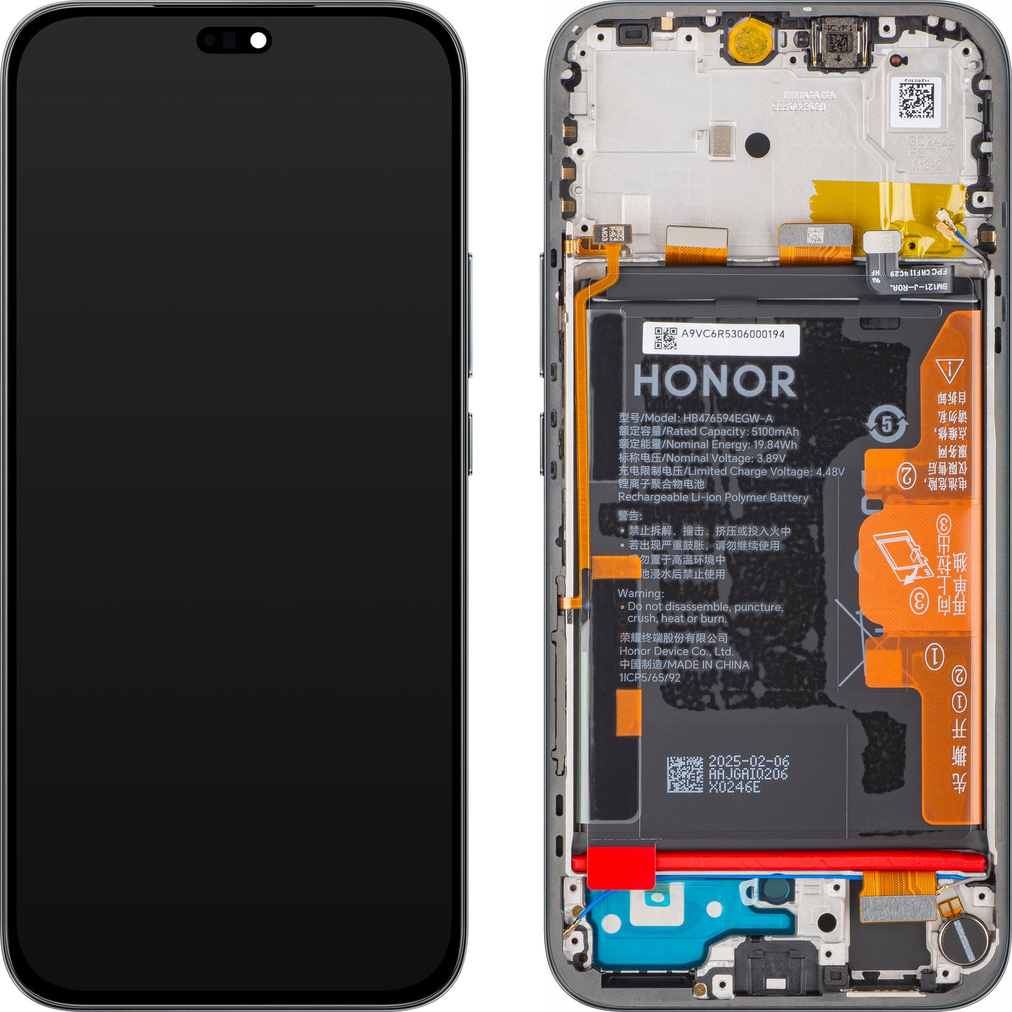 Display med Touchscreen Honor 400 Lite, med Ramme og Batteri, Svart (Velvet Black), Service Pack 0235ANSY