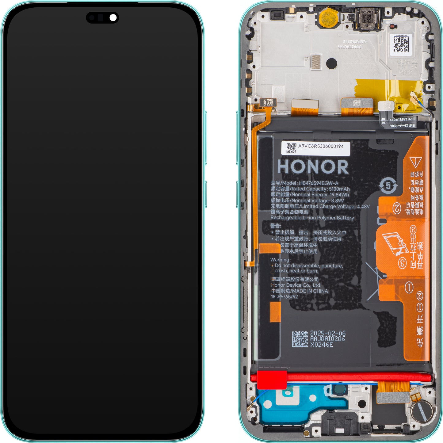 Display med Touchscreen Honor 400 Lite, med Ramme og Batteri, Grønn (Marrs Green), Service Pack 0235ANTB