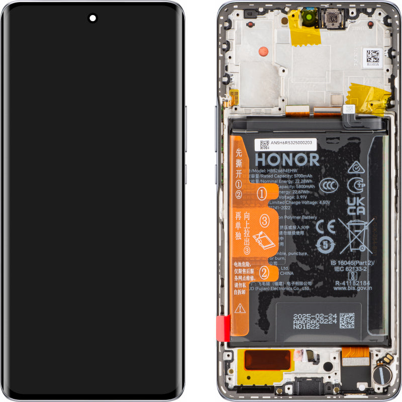 Display med Touchscreen Honor X50, med Ramme og Batteri, Sølv, Service Pack 0235AGJH