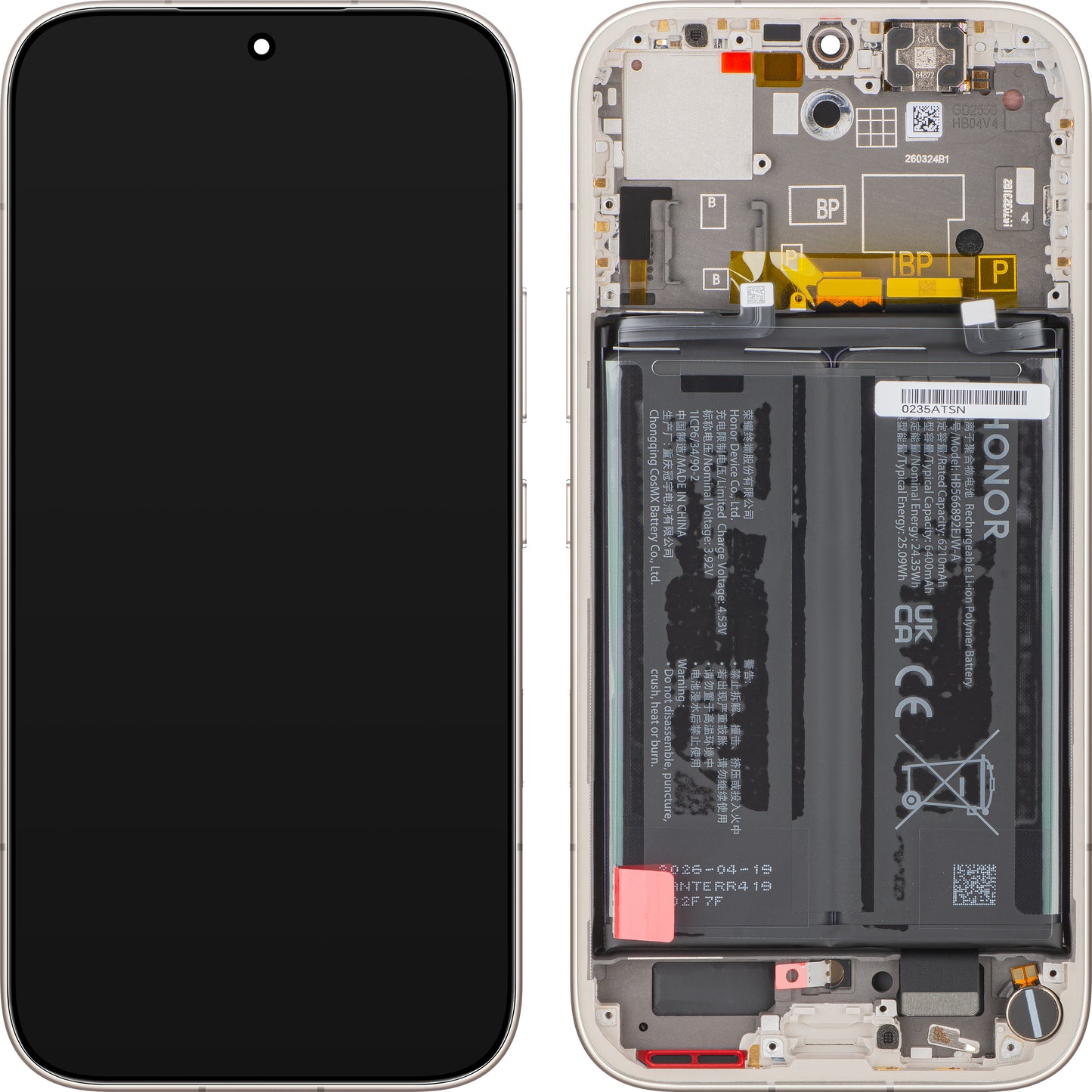 Touchscreen-display Honor 600, med ramme og batteri, gull (Golden White), Service Pack 0235ATSN