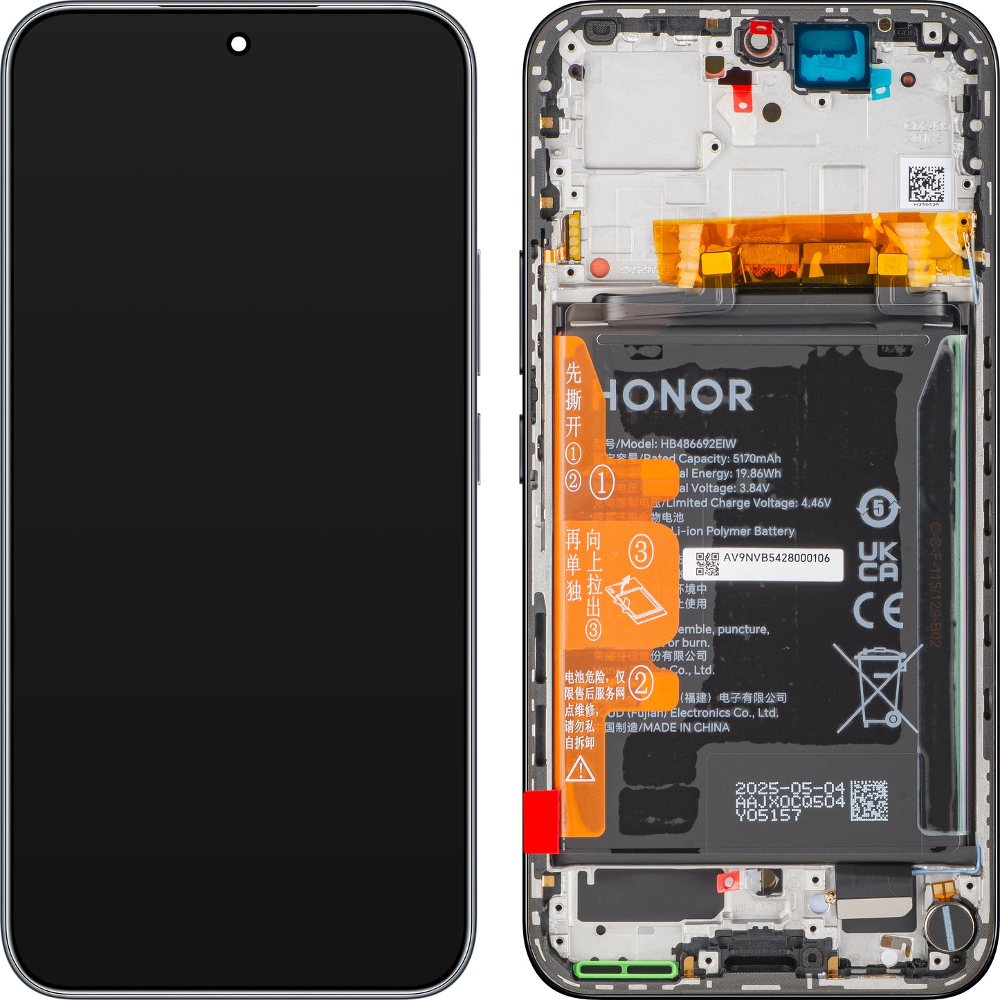 Honor 400 berøringsskjermdisplay med ramme og batteri, svart (Midnight Black), servicepakke 0235APNM