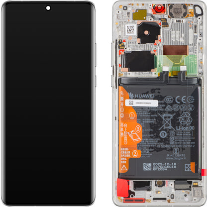 Berøringsskjerm Huawei P50 Pro, med ramme og batteri, perlehvit, Servicepakke 02354SNU 