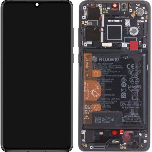 Berøringsskjerm Huawei P30, med ramme og batteri, svart, servicepakke 02354HLT