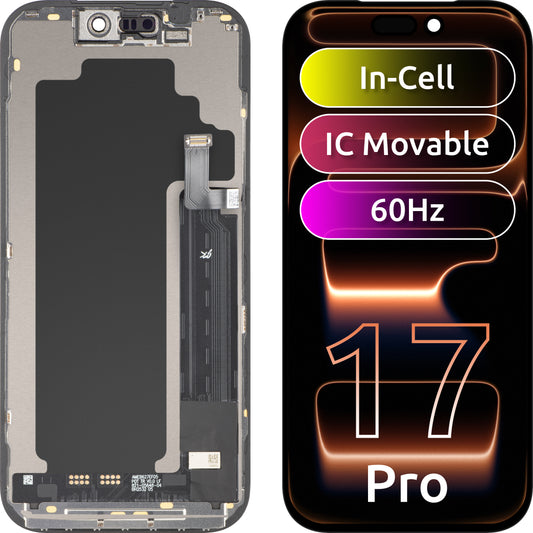 JK berøringsskjermdisplay for Apple iPhone 17 Pro, med ramme, LCD In-Cell IC flyttbar versjon, svart