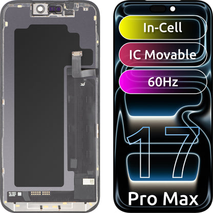 JK berøringsskjermdisplay for Apple iPhone 17 Pro Max, med ramme, LCD In-Cell IC flyttbar versjon, svart