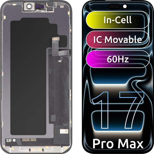 JK berøringsskjermdisplay for Apple iPhone 17 Pro Max, med ramme, LCD In-Cell IC flyttbar versjon, svart