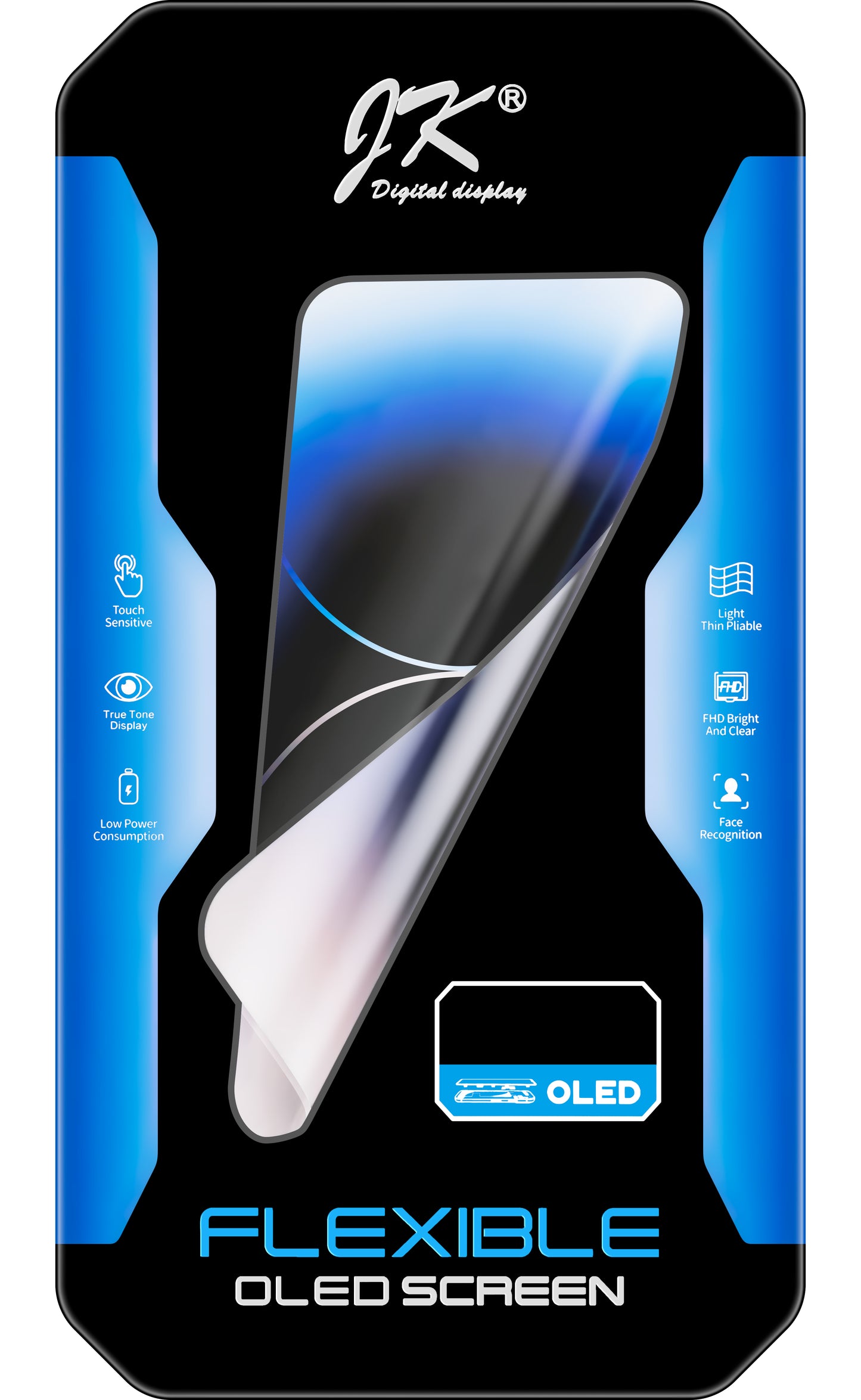 JK berøringsskjerm for Apple iPhone 14, med ramme, OLED-versjon, svart 