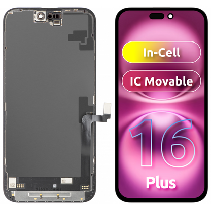 Display med JK Touchscreen for Apple iPhone 16 Plus, med ramme, LCD In-Cell IC Movable versjon, Svart