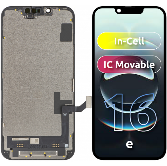 Display med Touchscreen JK for Apple iPhone 16e, med Ramme, LCD In-Cell IC Movable-versjon, Svart