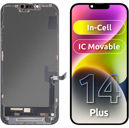 JK berøringsskjerm for Apple iPhone 14 Plus, med ramme, In-Cell LCD-versjon, svart 