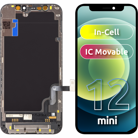 JK berøringsskjerm for Apple iPhone 12 mini, med ramme, In-Cell LCD-versjon, svart 