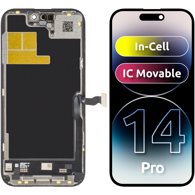 JK berøringsskjermdisplay for Apple iPhone 14 Pro, med ramme, LCD In-Cell IC flyttbar versjon, svart