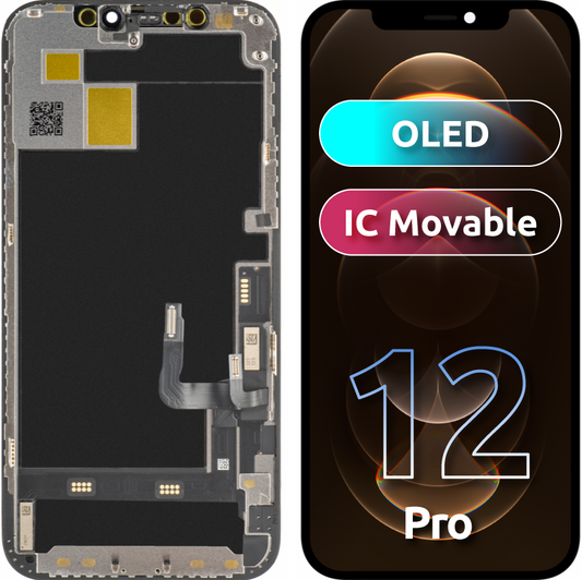 JK berøringsskjerm for Apple iPhone 12 / 12 Pro, med ramme, OLED IC Flyttbar versjon, svart