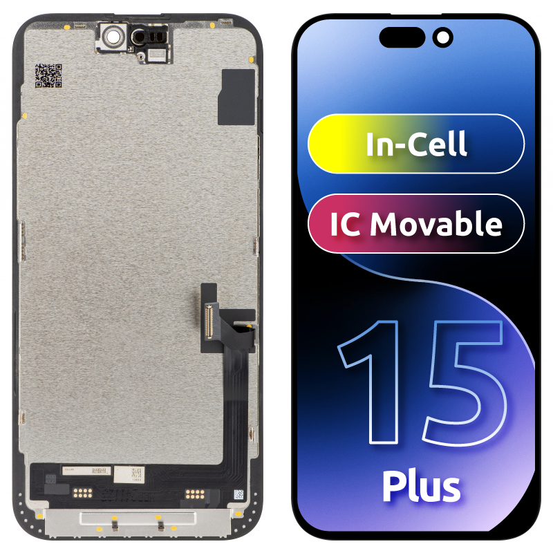 Display med Touchscreen JK for Apple iPhone 15 Plus, med Ramme, LCD In-Cell IC Movable-versjon, Svart