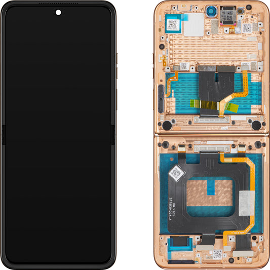 Display med Touchscreen Motorola Razr+ 2025 / Razr+ 2024 / Razr 50 Ultra, med Ramme, Under Inner, Brun (Mocha Mousse), Service Pack 5D68C29482