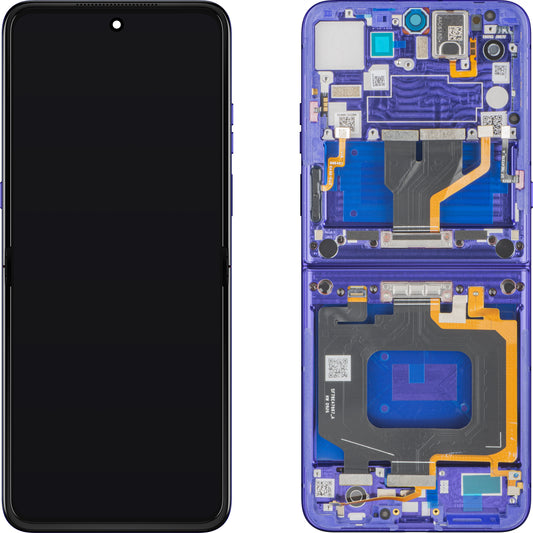 Motorola Razr Ultra 2026 / Razr 70 Ultra berøringsskjermdisplay, med ramme, under innerdel, blå (Pantone Orient Blue) Service Pack 5D68C32859