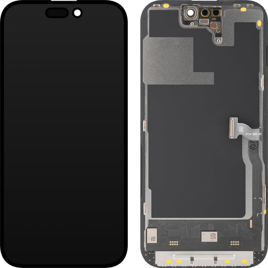 Display med MP Touchscreen kompatibel med Apple iPhone 14 Pro, med ramme, Soft OLED IC Movable 120Hz FHD-versjon, Svart
