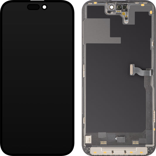 Display med MP Touchscreen kompatibel med Apple iPhone 14 Pro Max, med ramme, Soft OLED 120Hz FHD Diagnostic versjon, Svart