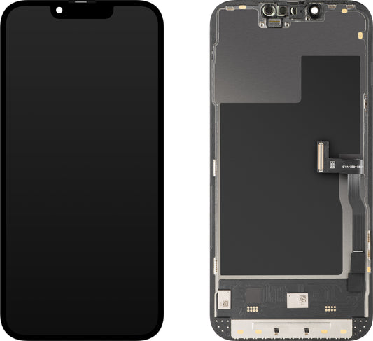 Display med MP Touchscreen kompatibel med Apple iPhone 13 Pro, med ramme, Soft OLED 120Hz FHD Diagnostic versjon, Svart