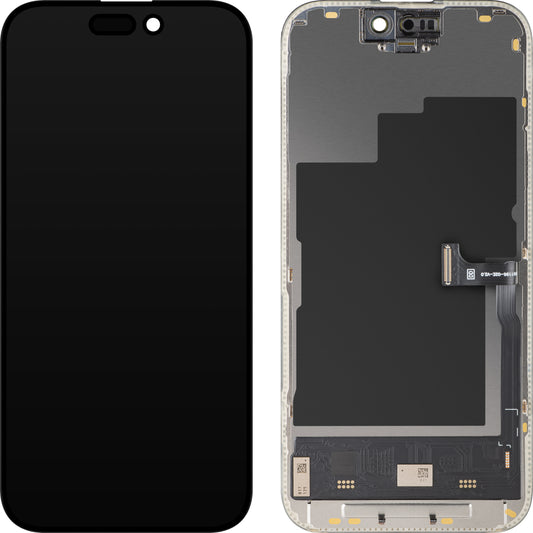 Display med MP Touchscreen kompatibel med Apple iPhone 15 Pro, med ramme, Soft OLED IC Movable 120Hz FHD-versjon, Svart
