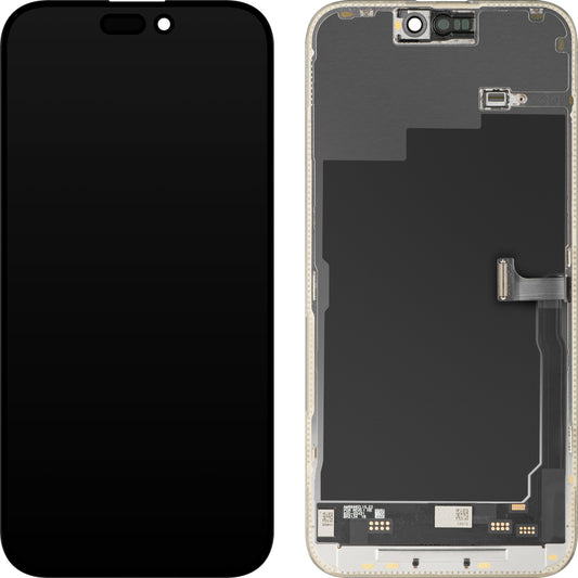 Display med MP Touchscreen kompatibel med Apple iPhone 15 Pro Max, med ramme, Soft OLED IC Movable 120Hz FHD-versjon, Svart